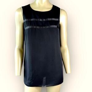 Talbots Petites Vintage Sleeveless Chiffon Top Casual Blouse Size 8 Black USA